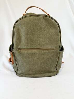 Universal Thread Canvas Backpack Green Brown Leather Trim Preppy Old Money Ivy L